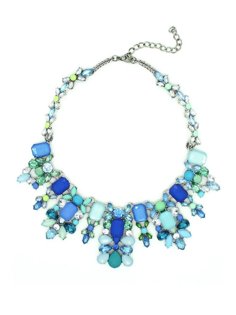 Laksha Necklace With Blue Green & White Stones By Aratta 12" Adjustable Chain